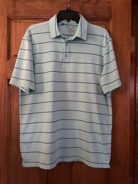 Under Armour Light Blue Polo with Navy Stripes